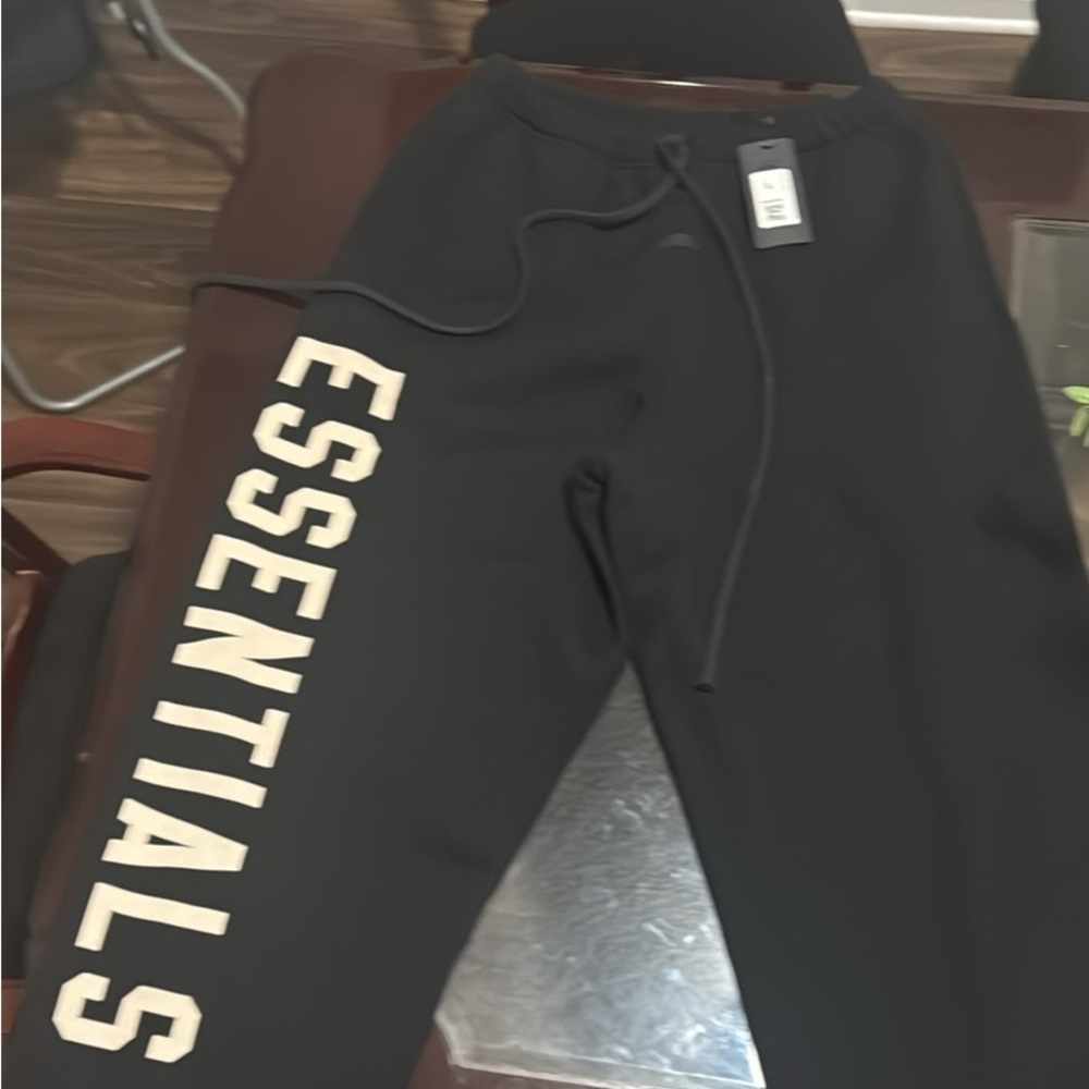 Essentials Black Joggers with Cream Logo